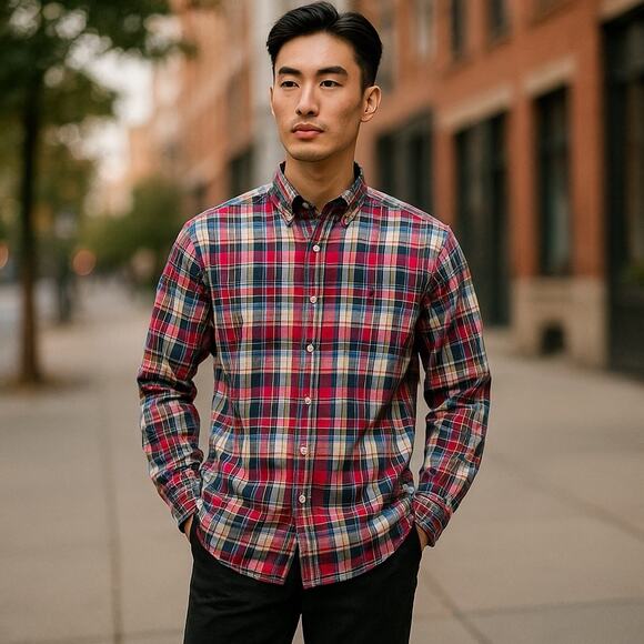 Polo Ralph Lauren Poplin Classic Fit Red Yellow Blue Plaid Button Down Men's XXL - Picture 1 of 7
